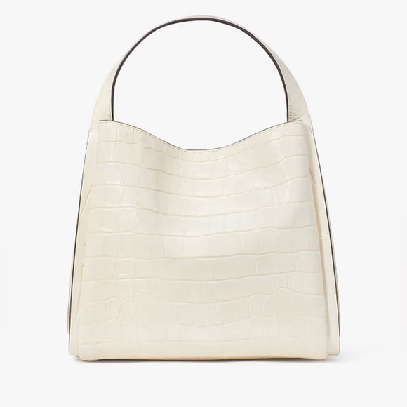 Kate Spade Knott Croc Embossed Leather Sm Zip Top Satchel. Halo White/Gold. - Picture 5 of 14